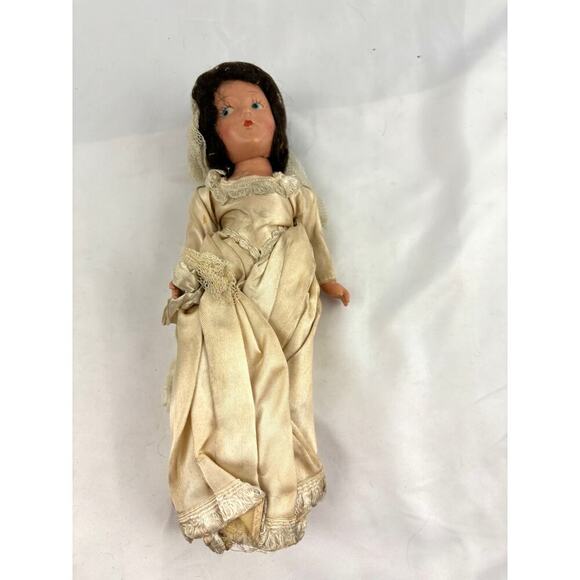 Vintage Bisque Bride Doll 11" Brunette Blue Eyes 1930s-1940s RARE - Picture 11 of 16